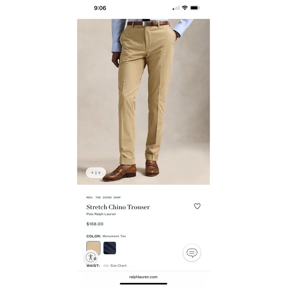 Polo Ralph Lauren Chino Pants Mens 34x34 Slim Fit Cotton Stretch Monument Tan
